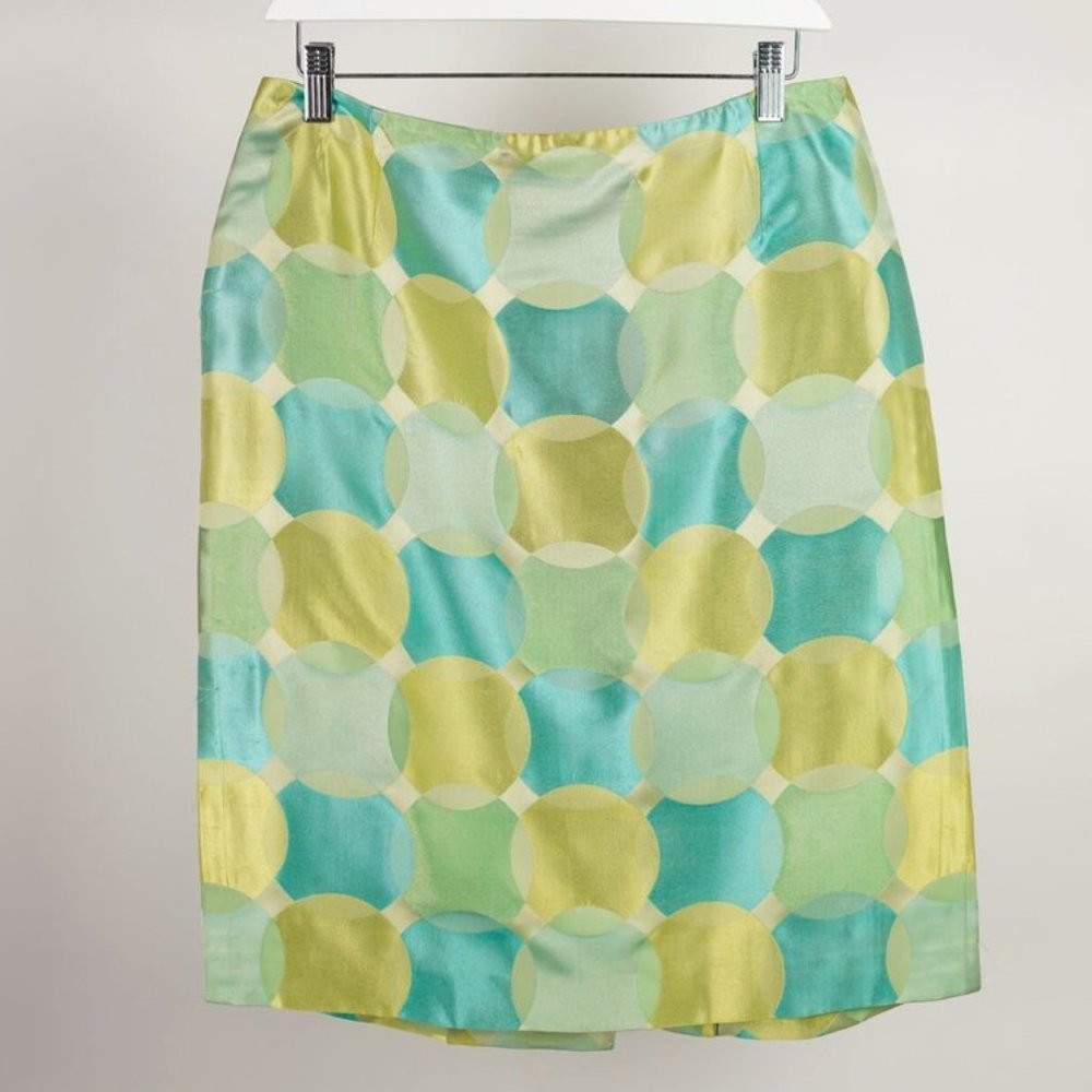Akris Green and Blue Geometric Jacquard Skirt